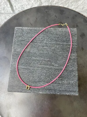 Gold Horseshoe Necklace in Pink