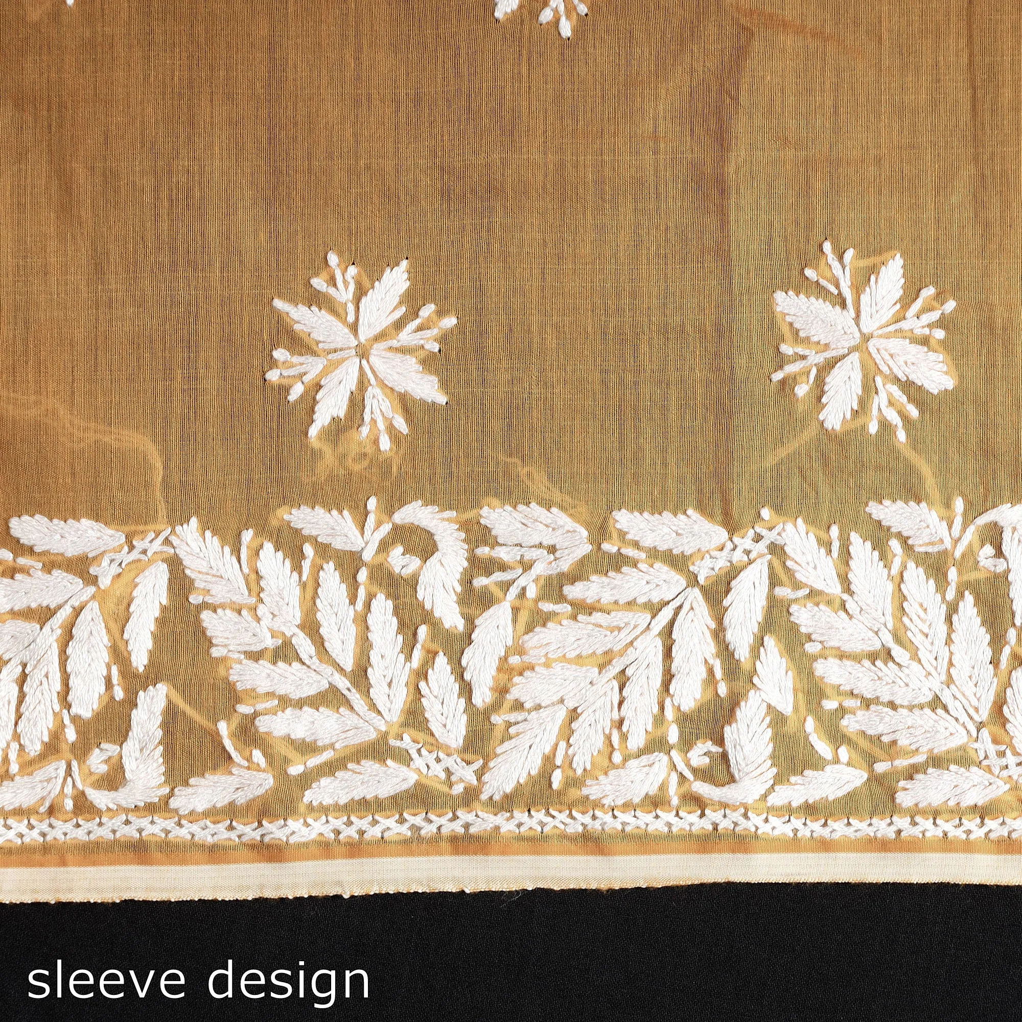 Orange - Lucknow Chikankari with Parsi Style Embroidery Chanderi Silk Kurta Material - 3.1 Meter