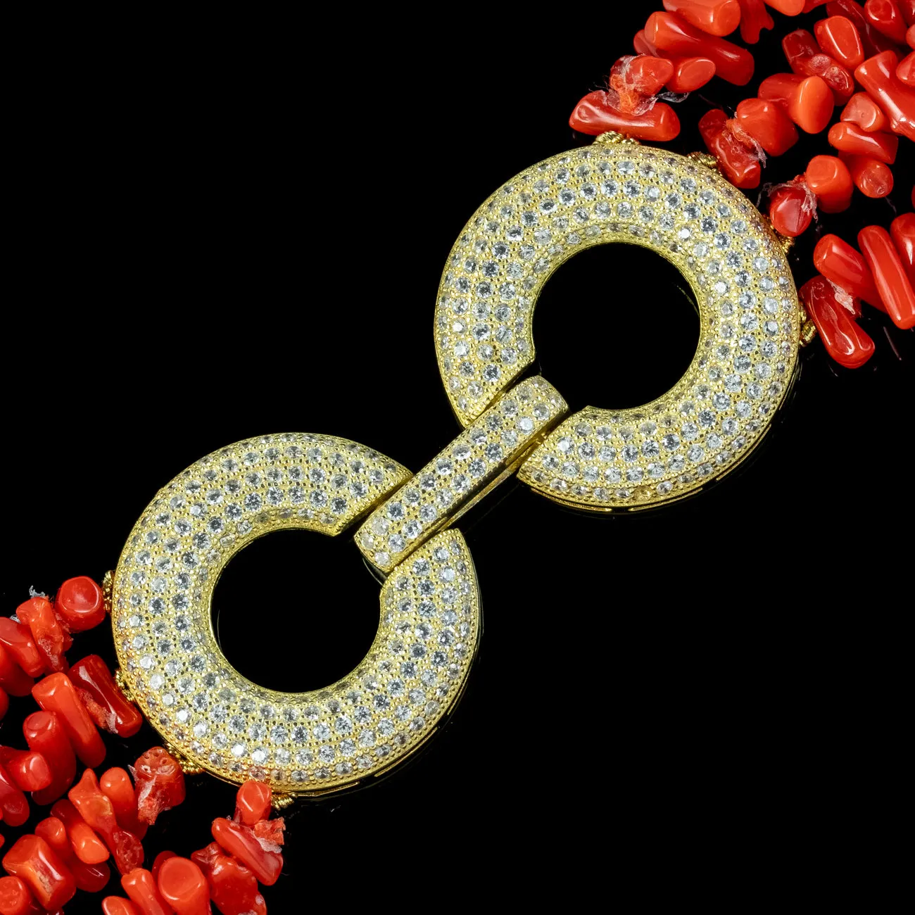 Triple Strand Coral Necklace Cz Sterling Silver Clasp